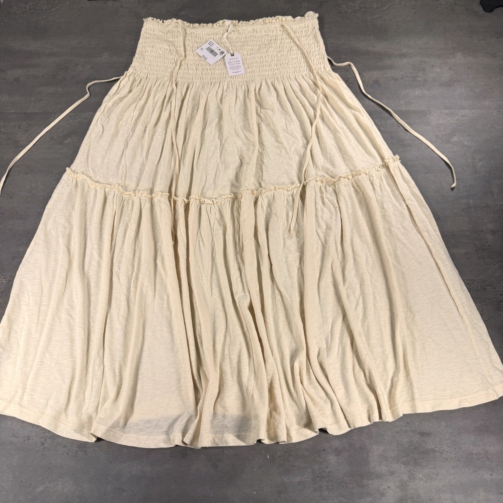 American Eagle Skirt Womens L Smocked Tiered Maxi Cream Cotton NEW Cottage - Picture 2 of 10